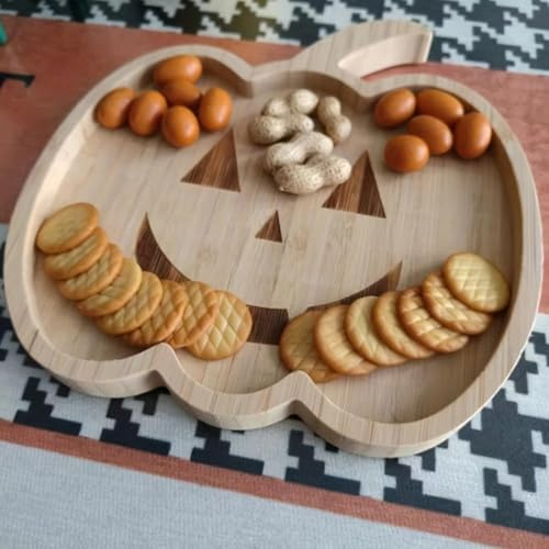 Halloween Wooden Serving Platter, Halloween Charcuterie Board, Wood Tray Appetizer Boards, Pumpkin Ghost Bat Shaped Serving Platter, Funny Dinnerware Supplies Decorations