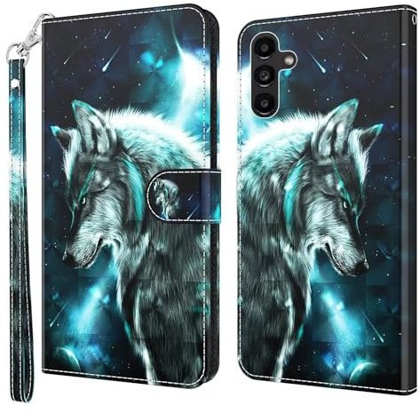 Bnvdfre Handyhülle für Samsung A17 Hülle Wallet Lederhülle Standfunktion Magnetverschluss Stoßfest Flip PU Leder Cover Case Klapphülle für Samsung Galaxy A17 5G/4G -Wolf