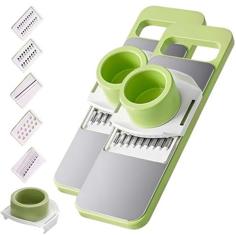 Martivex Slicer, 6-in-1 SafePrep Mandoline Slicer with Stainless Steel Blades & Hand Guard - for Easy Slicing, Shredding, Multi Vegetable Chopper & Kitchen Cutter (2pcs)