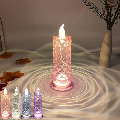 Flammenlose Led-Kerzen, Rose Flammenlose Led Kerzen Kristall,Led-Kristallkerzenlicht, Flickering Flameless Candle for Romantic Flameless Pillar Candles, Tabletop Night Lights Christmas (Rosa,4)