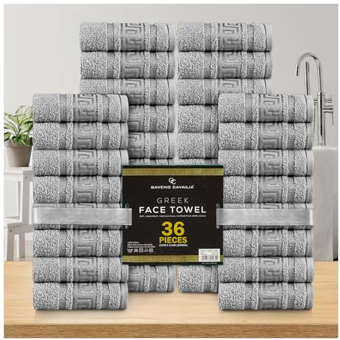 GC GAVENO CAVAILIA 100% Cotton Face Cloths Towels | Ultra-Soft 36 Pack Flannel Face Cloth for Makeup Removal & Skincare | Reusable Wash Cloths |Durable Face Towels for Hotel, Spa, Gym 33x33cm, Grey