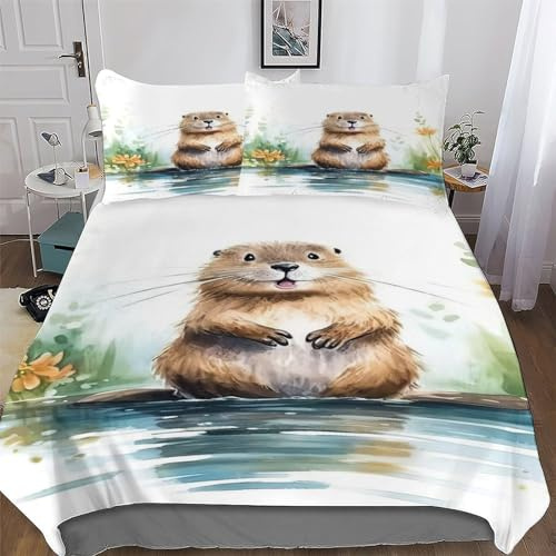 LLLBBB Beaver Duvet Cover Set Quilt Covers With Pillowcases Soft Bedding Sets 2PCs Set, for Kids Adult Bed Linen Comforter Cover Single(135x200cm)
