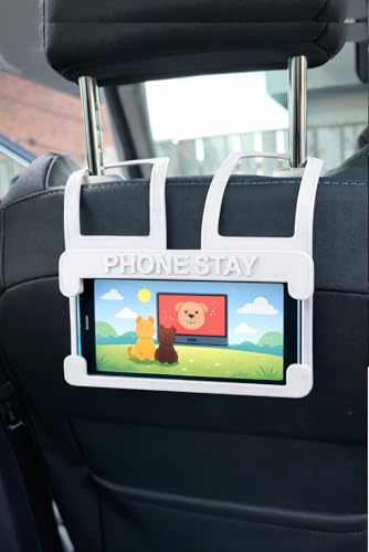 Door Stay Car Back Seat Phone Holder For Front or Rear Headrest/Compatible with iPhone,Samsung & Other Makes (Standard 6.1 inch Screen) (White)