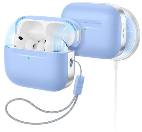 ESR Hülle für AirPods Pro 3, MagSafe-kompatibel, Rundumschutz, Hellblau | Pulse Serie Case mit magnetischem Deckelverschluss, Lanyard, kompatibel mit AirPods Pro 3 USB-C