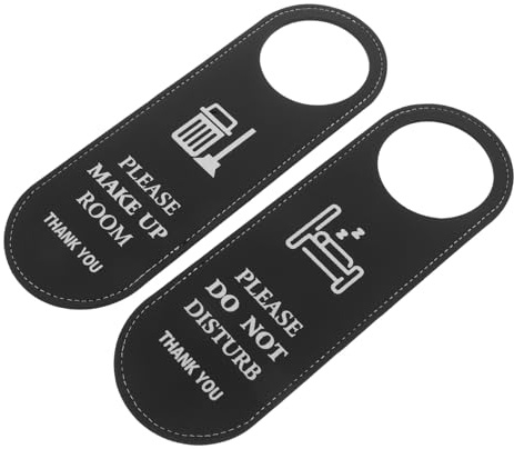 ABOOFAN Letrero Colgante para Puerta de Cuero Pu Negro, Doble Cara, 2 Piezas, Señal No Molestar para Oficinas y Habitaciones de Hotel, Compatible Pomo Estándar, Uso en Ambiente Laboral