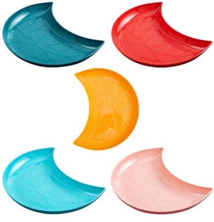 NUOBESTY Plateaux de Service en Plastique 5 Pièces pour Desserts et Fruits Secs, Assiettes Croissant Colorées pour Collation et Événements Couleur Aléatoire