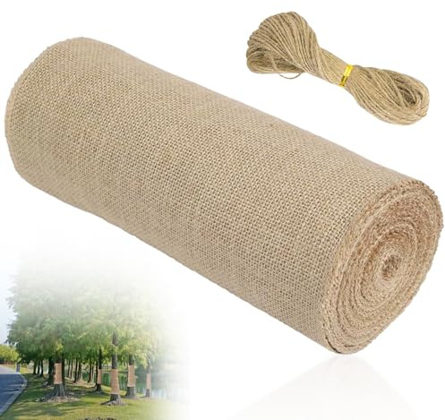40cm x 6m Toile de Jute Naturel avec 20m Corde Jute, Fournitures Jardinage Chanvre pour Entretien Arbres, Protection Contre UV, Protection Plantes Contre Gel, Protection Arbustes et Jardins Extérieurs