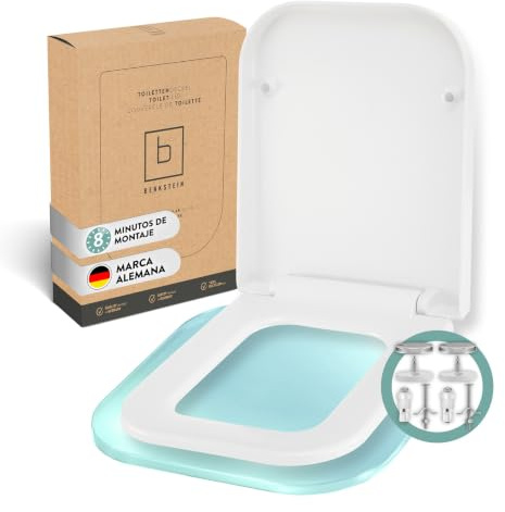 BENKSTEIN WC-Sitz Toilettendeckel E-Form | Toilettensitz mit Softclose Absenkautomatik | WC Deckel eckig mit Quick Release | Universal Klodeckel aus Duroplast | Klobrille weiß - antibakteriell