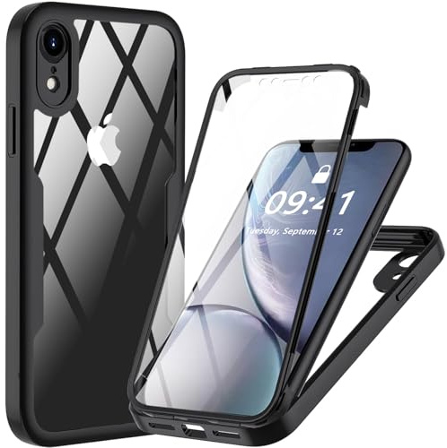 Pemuyak Hülle für iPhone XR Hülle 6,1 Zoll mit Eingebautem Schutzfolie, 360 Grad Stoßfest Anti-Kratzer Displayschutz Ganzkörper Robuste Handyhülle Case Schutzhülle für iPhone XR (Schwarz)