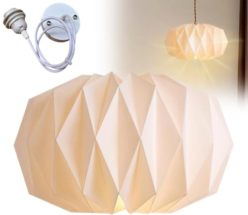 Origami Papier Lampenschirm - Nordische Kreativpapier Papierlampe Deko Hängelampe Schlafzimmer,Papierlampenschirm Mit Lampenaufhängung (E27-Hängeleuchte),für Wohnzimmer,Schlafzimmer,Esszimmer