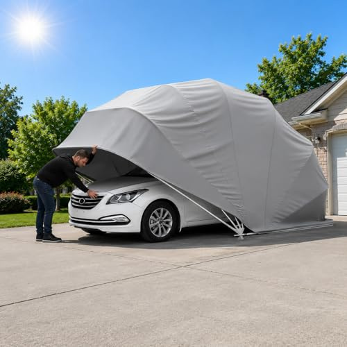 cendbirut Cochera semiautomática de Alta Resistencia, Garaje Plegable, Carpa semiautomática retráctil para Coche,toldo Impermeable para Coche,Ideal para Coches,Barcos y Eventos, 18 * 8.2 * 7.5 pies