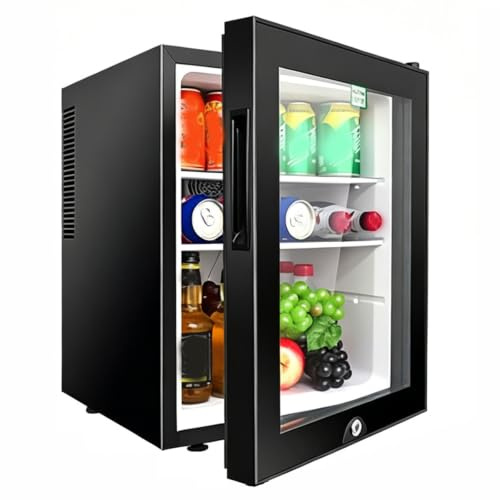 Réfrigérateur vertical une porte, avec porte vitrée et serrure 40L | Fonctionnement 28db,plage température 8-15°c,design noir élégant,stockage écoénergétique boissons,pour dortoir,bureau,