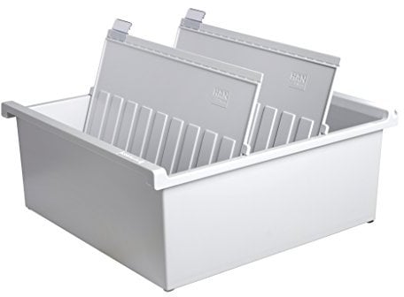 HAN Karteitrog DIN A4 quer, Karteibox, Lernbox, modernes Design, für 1.300 Karten, inklusive 2 Stützplatten mit Sichtreitern, lichtgrau, 954-0-11