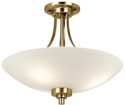 Endon Welles 3lt flush 60W White painted glass with faint line pattern & antique brass effect plate