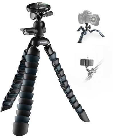 Mantona Armadillo 28cm Mini Fotostativ, flexibles Pocket Stativ bis 3 kg Traglast, 360° Kugelkopf, kompatibel mit GoPro Hero, Insta360, DSLR-Kameras & Smartphones, ideal für Vlogging & Reisen