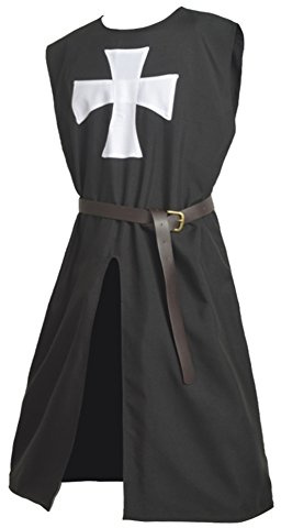 BLESSUME Mittelalter Ritter Tunika Kostüm Kreuzritter Tempelritter Fasching LARP Cospaly (Schwarz 1)