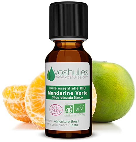 Huile Essentielle BIO de Mandarine verte - 100% Pure et Naturelle - HEBBD et ECOCERT - Huile Essentielle aux Nombreuses Vertus et Applications 10ml - VOSHUILES