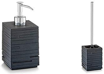 Zeller 18316 Seifenspender Schiefer, Polyresin, ca. 8 x 8 x 16 cm, schwarz + WC-Bürste Schiefer, Polyresin, 9,5 x 9,5 x 38,5 cm, schwarz