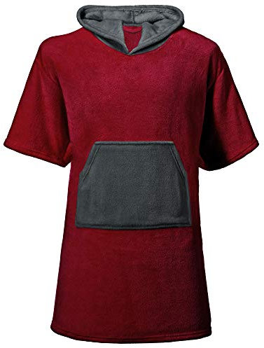 CelinaTex Happyfun Poncho kurz 52 x 85 cm Bordeaux anthrazit Mikro-Flanell Badeponcho Mikrofaser Surfponcho Handtuch
