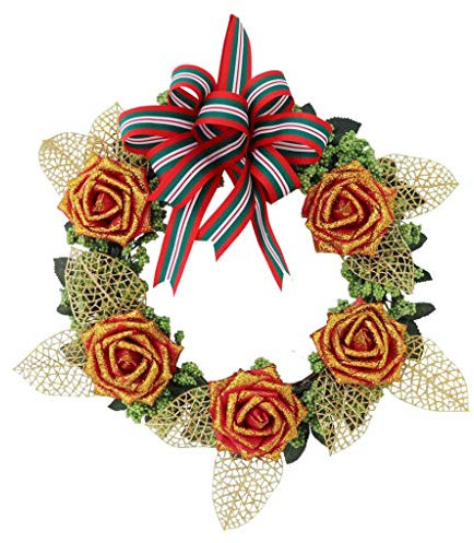 Tubayia Glitzer Seidenblume Türkranz Wandkranz Dekokranz Kunstblumen Kranz Dekoration für Weihnachten, Hochzeit (Rot)