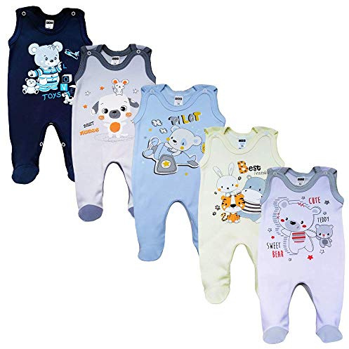 MEA BABY Unisex Baby Strampler mit Aufdruck aus 100% Baumwolle im 5er Pack. Baby Strampler für Mädchen und Jungen (62, Jungen 2)
