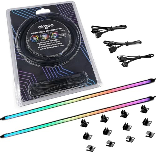 airgoo PC RGB LED Streifen Licht, Magnetische für 12V 4 Pin Headers, kompatibel mit ASUS Aura RGB, MSI Mystic Light, ASROCK Motherboard und 4Pin Controller 2 Streifen, passend 4-polige 12 V, Schwarz