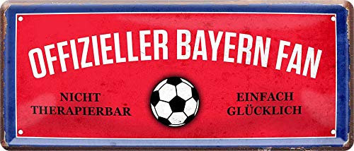 WOGEKA ART Retro Blechschild - Offizieller Bayern Fan - einfach glücklich - witziger Spruch als Geschenk-Idee zu Geburtstag Weihnachten zur Deko 28x12 cm Vintage-Design Metall 894