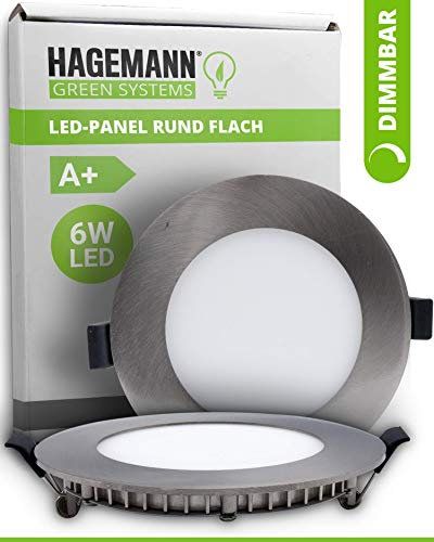 Hagemann® 1 x LED Panel rund dimmbar 6 Watt 540lm – Ø 105mm Bohrloch – flach 230V Spots Deckenleuchte Einbauleuchte