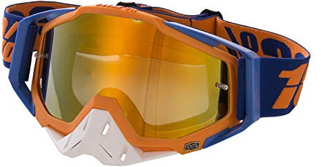 Carolilly Lunette de Moto Cross Mototourisme Lunettes Goggle Lunettes de Ski d 'Anti-poussière d'anti-buée Coupe-Vent pour Activités Extérieures (Bleu et Orange + Blanc, A, Taille Unique)