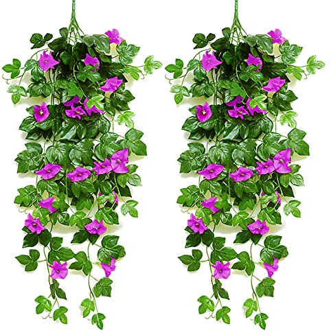 MJARTORIA 2 Stück Kunstblumen Hängend Wie Echt, Kunstpflanzen Künstliche Blumen für Draußen Drinnen Terassendeko Balkon Wand Dekoration für Haus Garten Hochzeit Büro