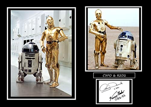 C3PO & R2D2 Kunstdruck mit Autogramm von Star Wars, A4, 29,7 x 21 cm