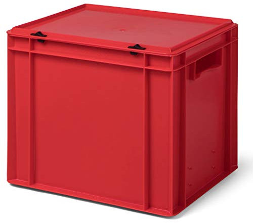1a-TopStore Design Aufbewahrungsbox mit Deckel | Stapelbox stapelbar | 5 Farben | 8 Größen (40x30x33 cm, rot)