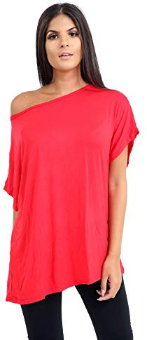 Janisramone Women's Batwing Short Sleeve Off The Shoulder Top, Bardot Baggy Style T Shirt for Casual & Party Wear, [Multiple]