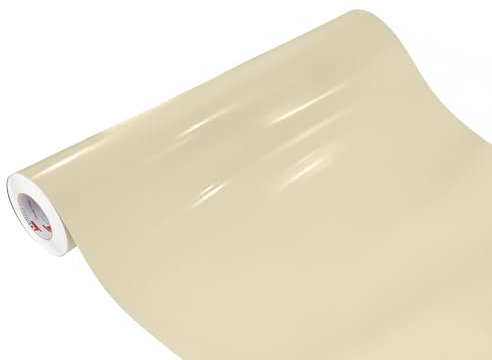 DecoMeister Möbelfolie selbstklebend 100x100 cm | Einfarbig Klebefolie für Möbel | Klebefolie Möbel - einfache Anwendung, ideal für die Renovierung von Küche oder Bad | Möbelfolie | Beige Hochglanz