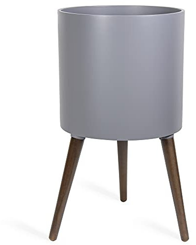 Maceta alta para interior de mediados de siglo de 35,56 cm con soporte, XL, terracota