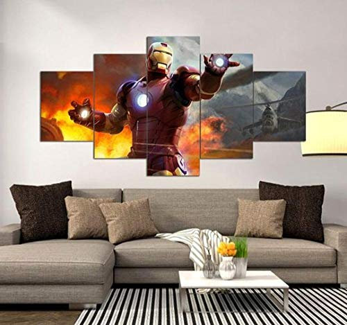 Superhero Movie Iron Man Spider Man Hulk Buster Marvel Gerahmtes Holzgerüst 150 x 100 cm Wohnzimmer Wohnung Wandbilder modern Kunstdruck 5 teilig XXL Format Bilder Wanddekoration Design wandbild