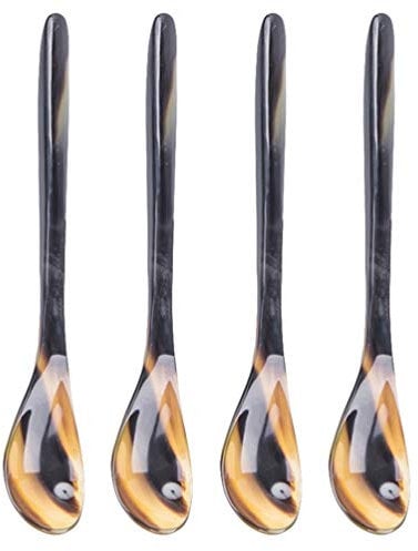 4 Stück Natürliche Horn Kaffee- Und Dessertlöffel Set - Einzigartige Löffel Für Tee Kaffee Kuchen Und Suppen Umweltfreundliches Besteck Für Zuhause