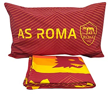 hermet AS Roma - Parure Copripiumino Singolo, Federa + Sacco, 100% Cotone