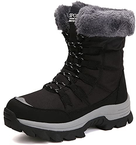 VLOOKST Schneestiefel Damen Winter Warm Gefüttert Outdoor Sneaker Sportschuhe Wasserdicht Trekkingstiefel Wanderstiefel Trekkingschuhe Wanderhalbschuhe Winterschuhe Walkingschuhe Schwarz Gr.41