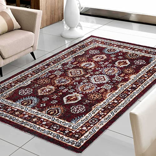 Mynes Home Vintage Teppich Läufer Kurzflor Rot / 80x150 cm/Orient Klassisch Meliertes Muster/Baumwolle Rücken