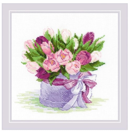 Riolis Kreuzstich Set Tulpen Hutschachtel, Zählmuster, 20x20cm