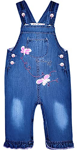 Peacolate 3M-24M - Tutina in jeans da bambina con ricamo a farfalla, farfalla, 18-24 Mesi