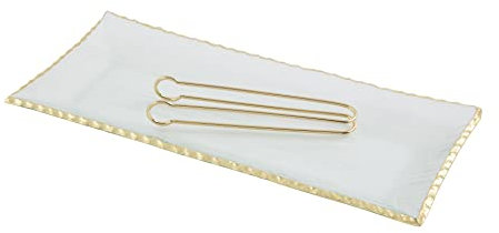 Mud Pie Glass and Gold Serving Platter with Tongs Set