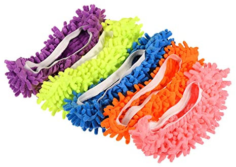 sourcing map Lavable Nettoyage Chaussures Couvercle Multifonction Chenille Microfibre Serpillière Pantoufles Instruments pour Maison Étage Vert Bleu Violet Orange Rose Coffret de 10