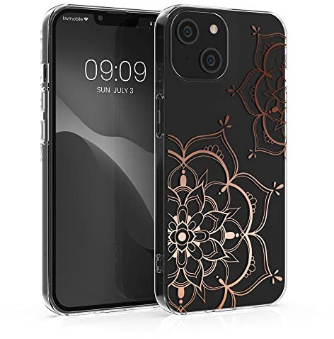 kwmobile Hülle kompatibel mit Apple iPhone 14 - Handyhülle Silikon Case - Blumen Zwillinge Rosegold Transparent