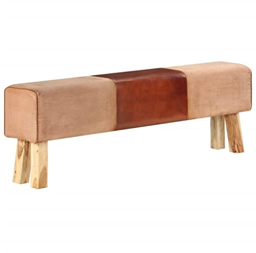 INLIFE Sitzbank Turnbock-Design 160cm Braun Echtleder Mango Massivholz