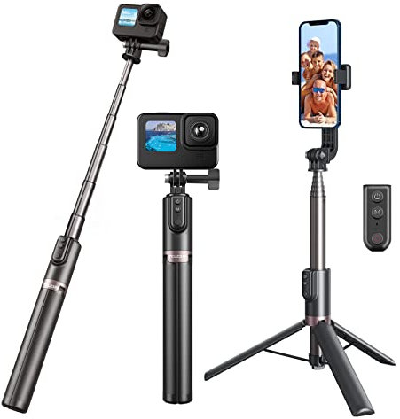 AuyKoo Selfie Stick Stativ für GoPro mit Kabelloser Bluetooth Fernbedienung, Ausziehbarer Vlog Pole Stick Einbeinstativ mit Telefonhalter kompatibel mit GoPro Hero 13 12 11 10 9 8 Black Max iPhone