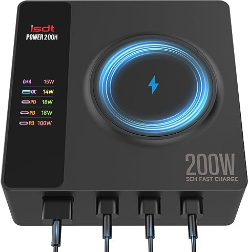 LIMETA 5-Port USB C Ladegerät Kabellose Schnellladegerät PD3.0 Magnetische Handy Ladestation Mehrere Geräte(100W Max) mit 3 USB-C und 1 USB-A APP Link OTA-Upgrade Kompatibel mit iPhone, iPad, MacBook