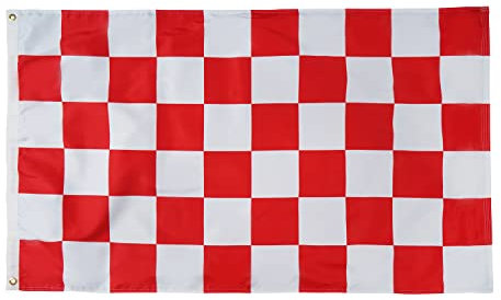 FRF FLAG Rot und Weiß karierte Flagge, 90 x 152 cm, doppelseitige rote und weiße Rennflagge, mit 2 Messingösen und 2 Reihen unterer Stiche