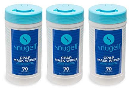 Snugell Unscented Travel CPAP Mask Wipes (3 Canisters, 70 Wipes Each) – 100% Soft Cotton – Skin-Safe with Aloe Vera - Lint & Alcohol Free – Perfect for Cleaning CPAP Masks, Tubes, and Devices